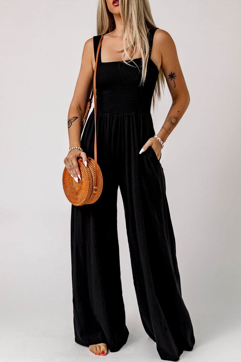 Black Smocked Jumpsuit RTS