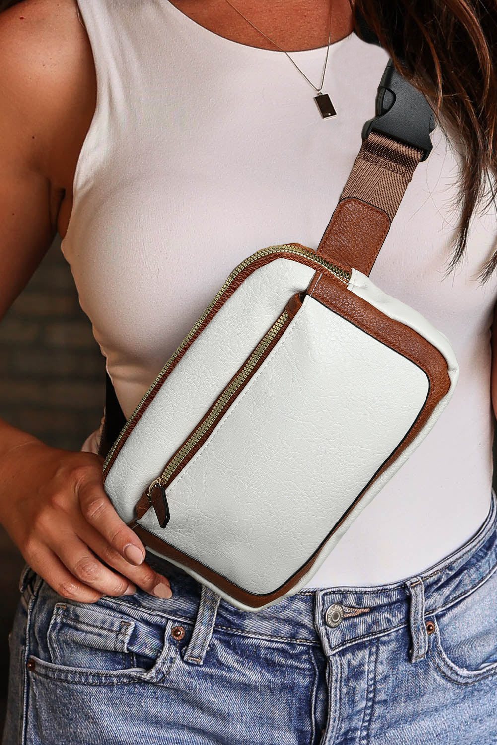 White Adjustable Strap Mini Leather Crossbody Bag RTS