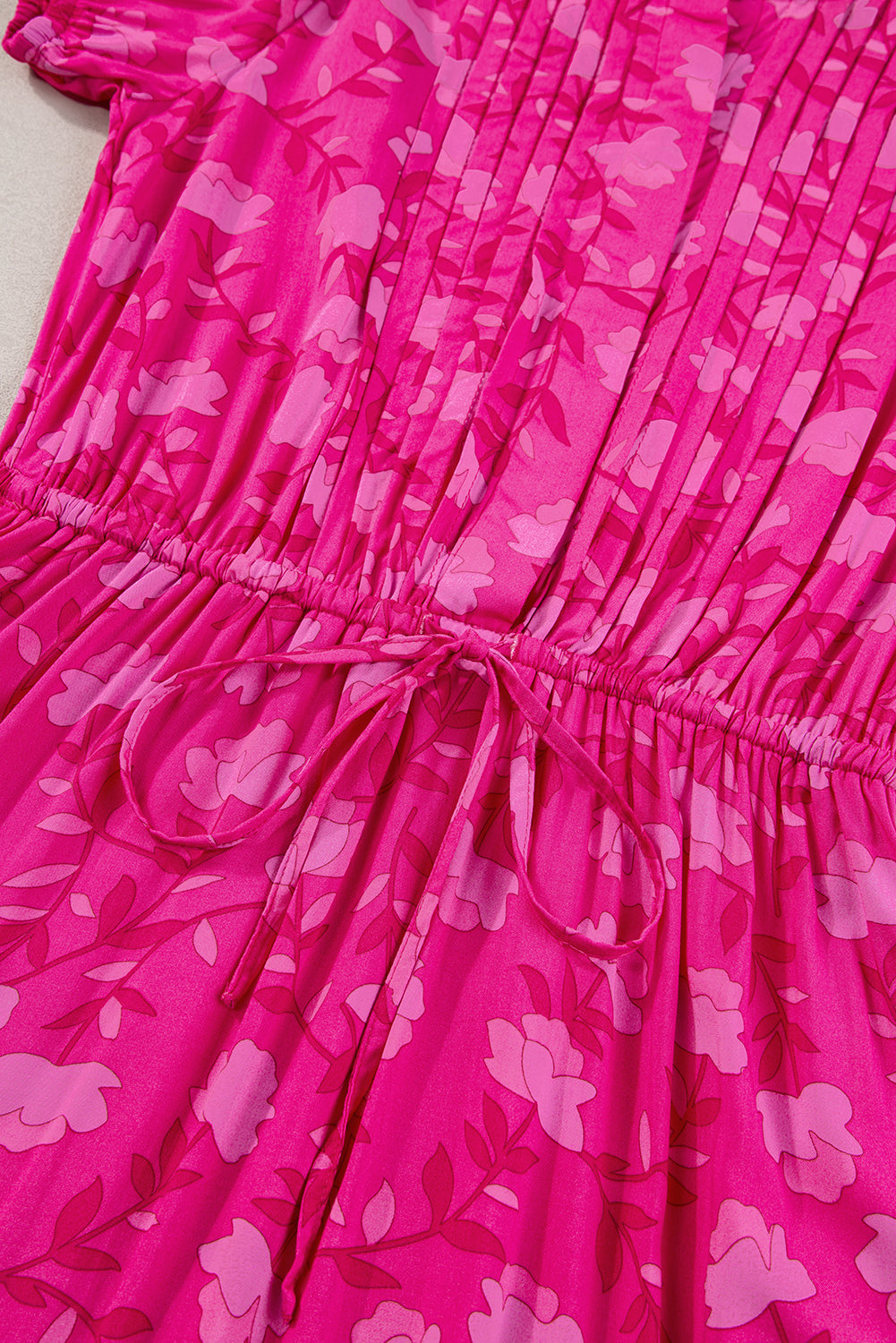Rose Red Floral Pleated Midi Dress RTS