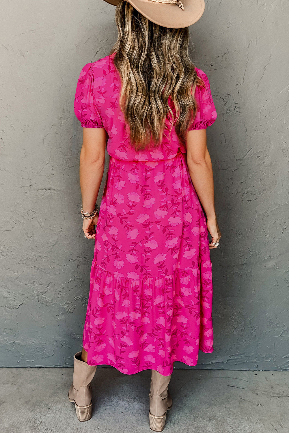 Rose Red Floral Pleated Midi Dress RTS