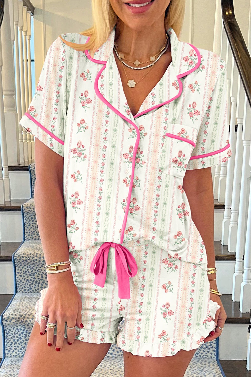 Pink Floral Ruffle Pajamas RTS