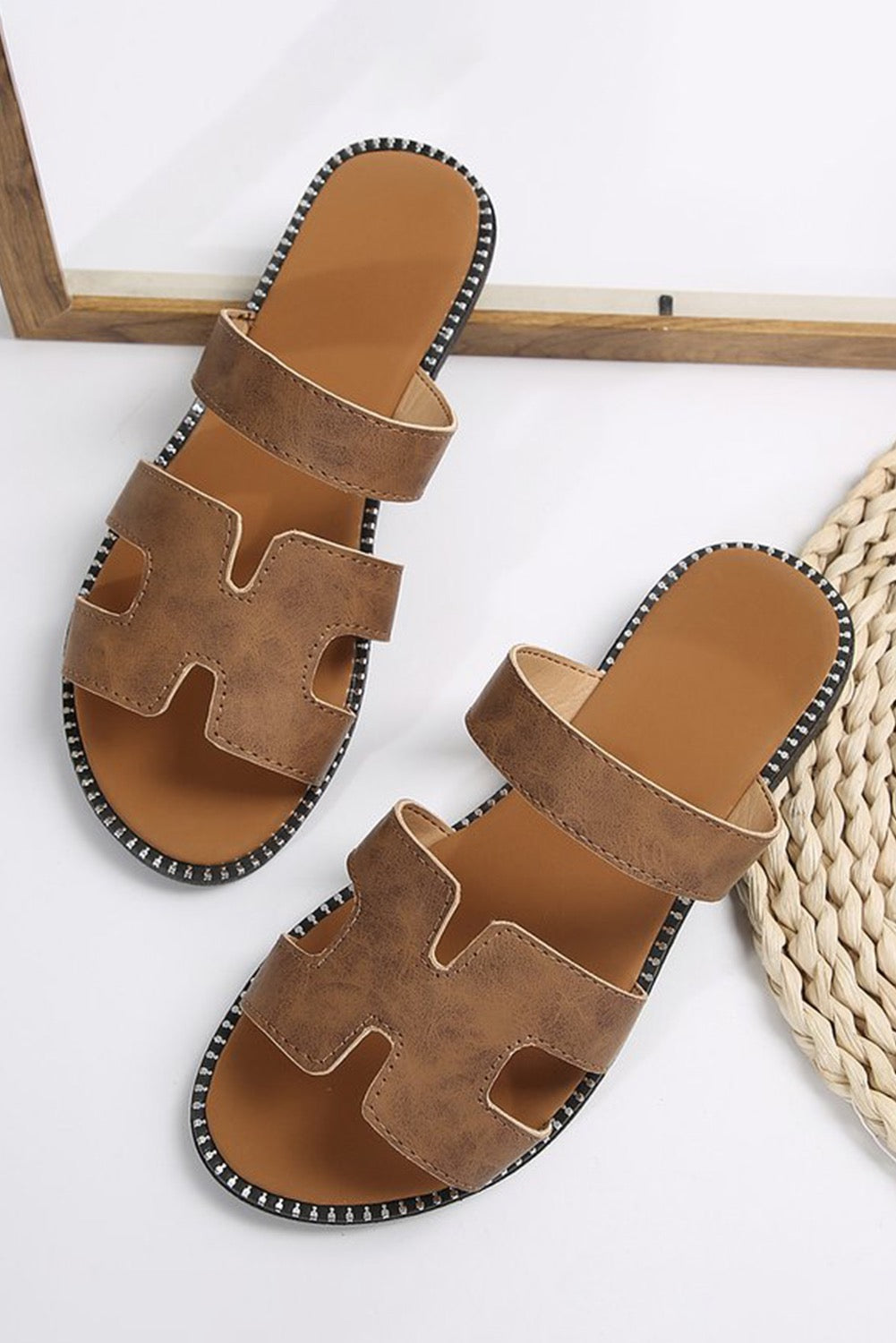 Brown H Cutout Sandals RTS