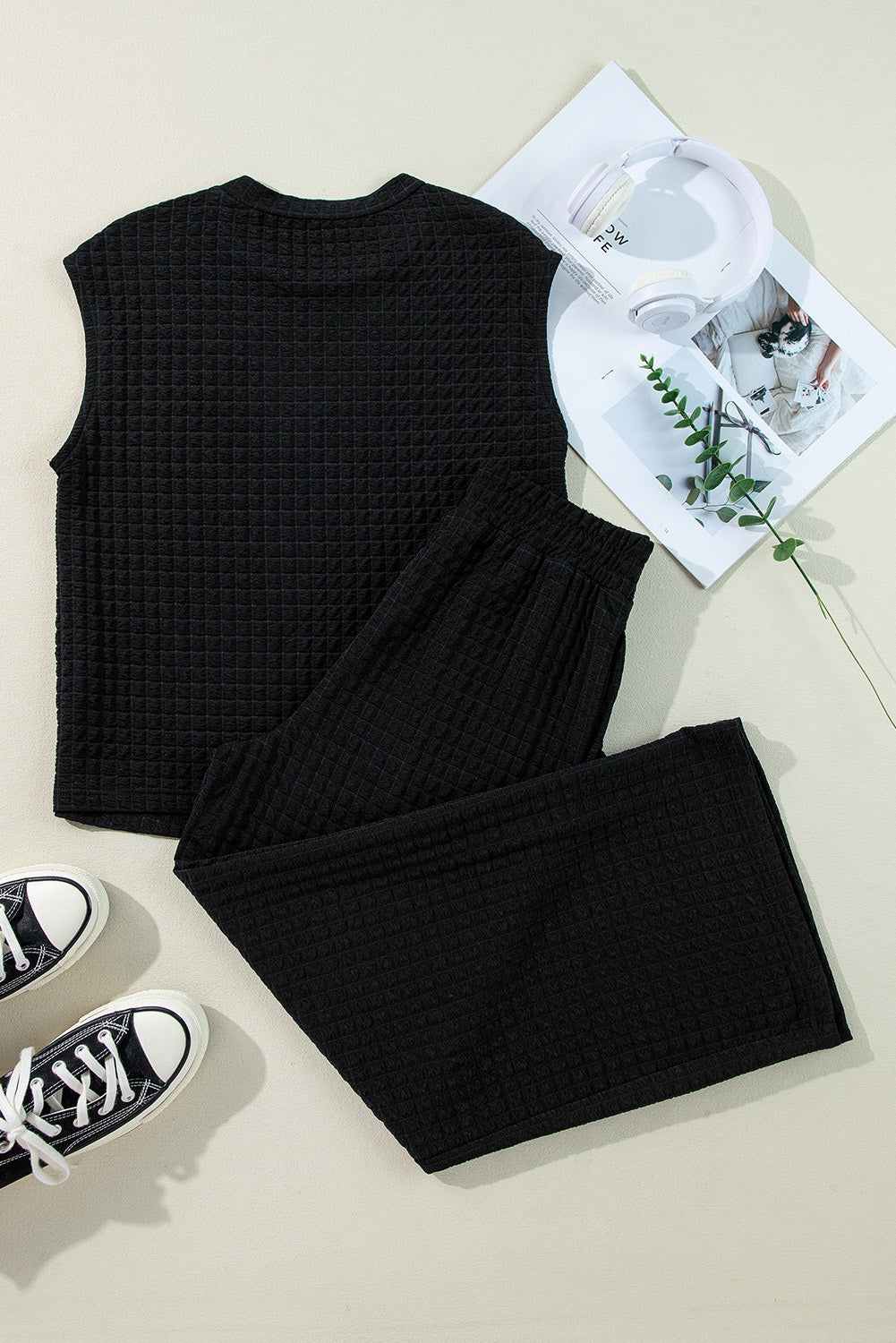 Black Textured Pants Set March.