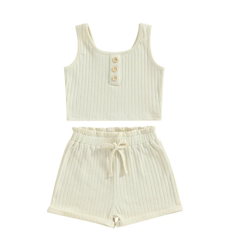 Ribbed Cream Tank Lounge Set RTS