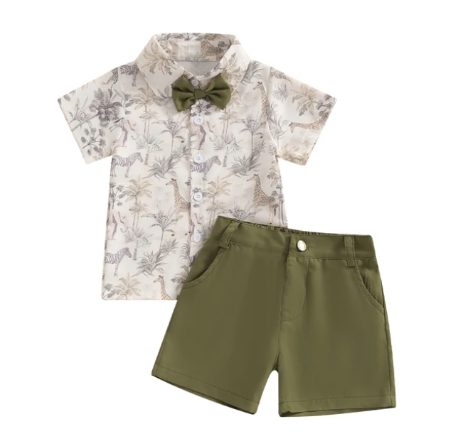 Safari Button Down and Bow Tie Short Set RTS