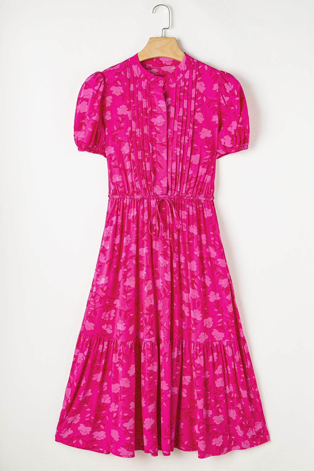 Rose Red Floral Pleated Midi Dress RTS