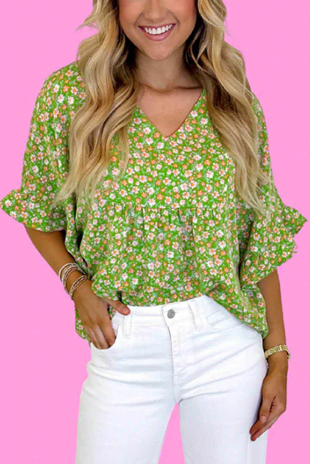 Green Floral Blouse RTS