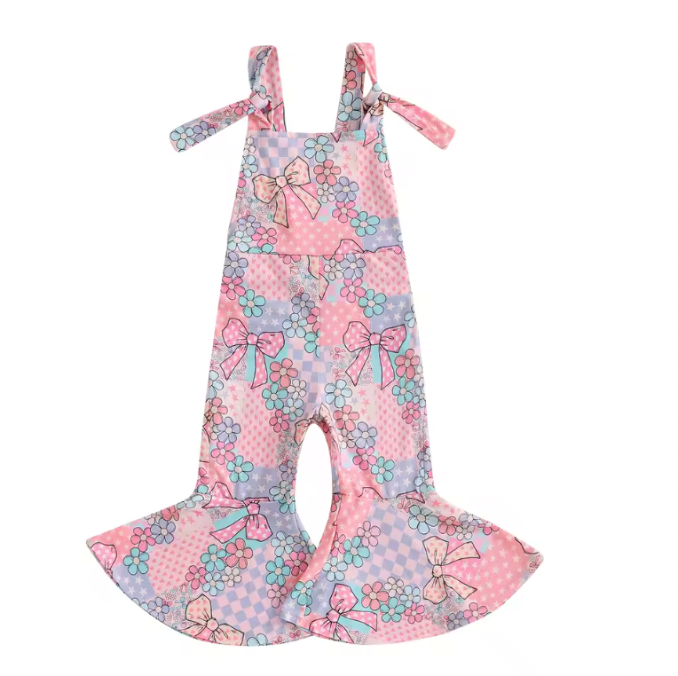 Pink Bow Patchwork Short Tail Bell Jumpsuit RTS