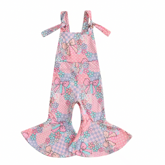 Pink Bow Patchwork Short Tail Bell Jumpsuit RTS